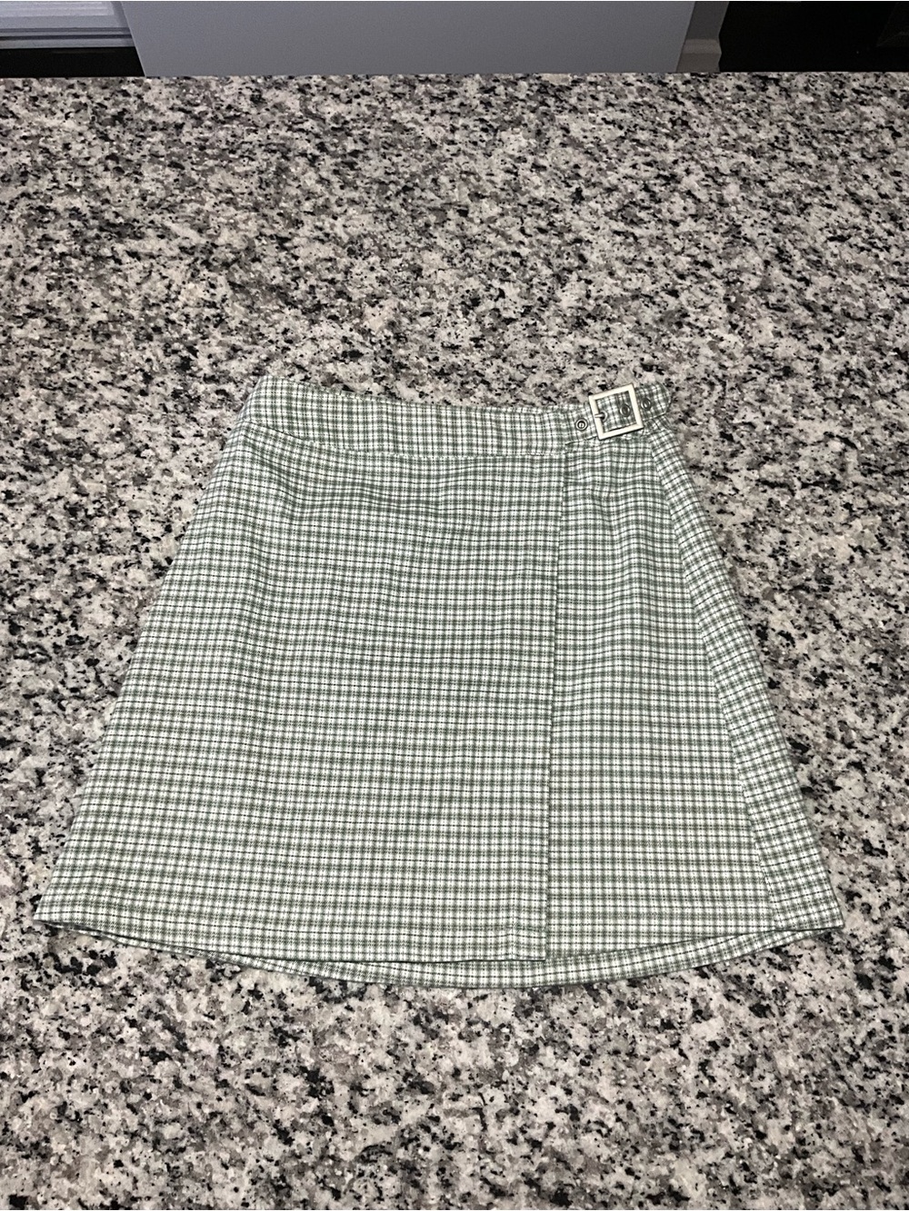 Brandy Melville Green Plaid Mini Skirt with Silver Buckle